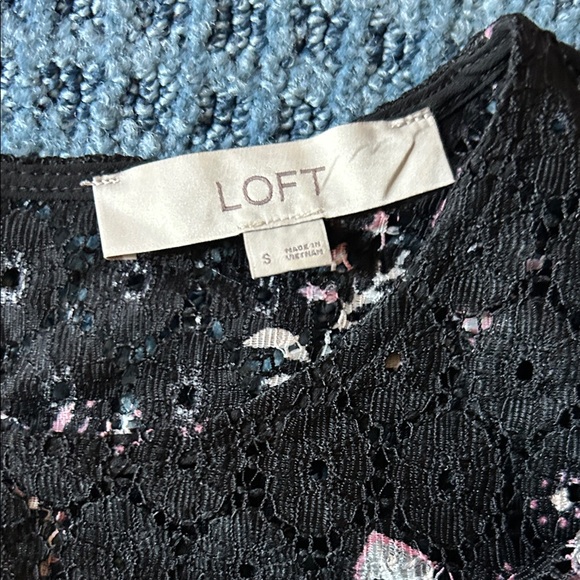LOFT Black Lace Top with Pink Accents - Picture 2 of 4
